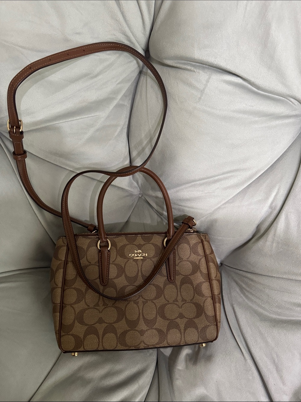 Coach Brown Signature Satchel with Leather Trim